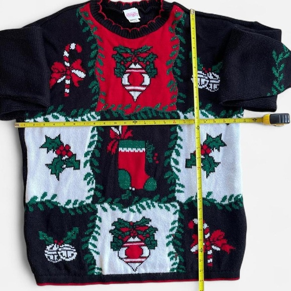 Vintage Holiday Time Acrylic Knit Red Black White Festive Christmas Sweater L - Picture 4 of 6